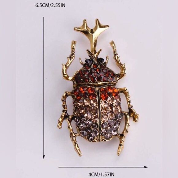 Vintage Inspired Beetle Brooch, Rhinestone Accent, Gold Tone, Statement … - Picture 3 of 6